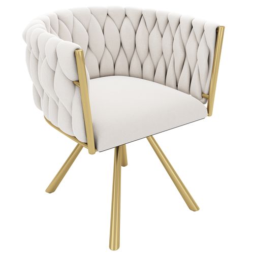 Chaises Pivotantes - Lot De 2 Fauteuils Modernes En Velours - Pieds Métalliques Dorés - Beige