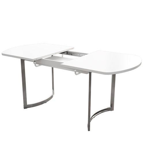 Table à Manger Extensible, Plateau Mdf Blanc, Pieds Métal Argentés, Design Élégant, 180 X 80 Cm