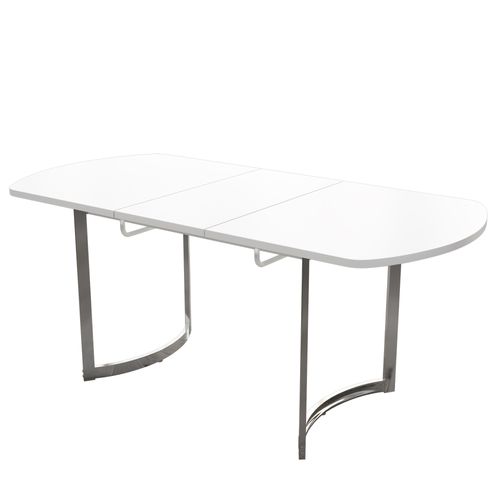 Table à Manger Extensible, Plateau Mdf Blanc, Pieds Métal Argentés, Design Élégant, 180 X 80 Cm