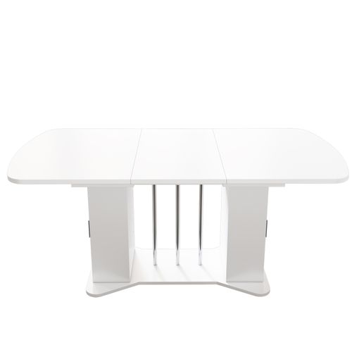 Table à Manger Extensible - Espace De Rangement - Plateau Mdf - Pieds Métal Argenté - Blanc