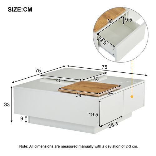 Table Basse - Espace De Rangement Et Plateau Coulissant - Moderne - Bois Naturel Et Blanc