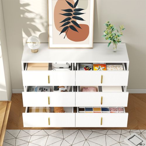 Commode Avec 6 Tiroirs De Rangement - Meuble Contemporain - Blanc