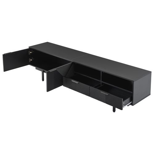 Banc TV Avec 2 Portes Et 2 Tiroirs, Meuble TV Design Moderne En Panneau De Particules Noir