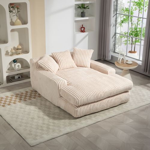 Canapé Convertible 1 Place - Design Relax - 3 Coussins - Tissu Corde - Beige