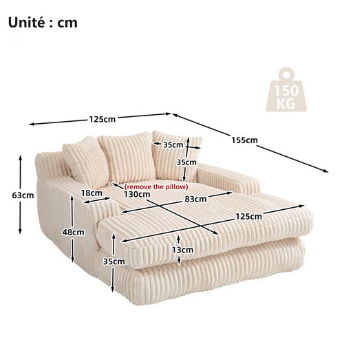 Canapé Convertible 1 Place - Design Relax - 3 Coussins - Tissu Corde - Beige