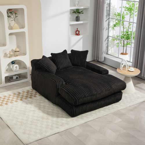 Canapé Convertible 1 Place - Design Relax - 3 Coussins - Tissu Corde - Noir