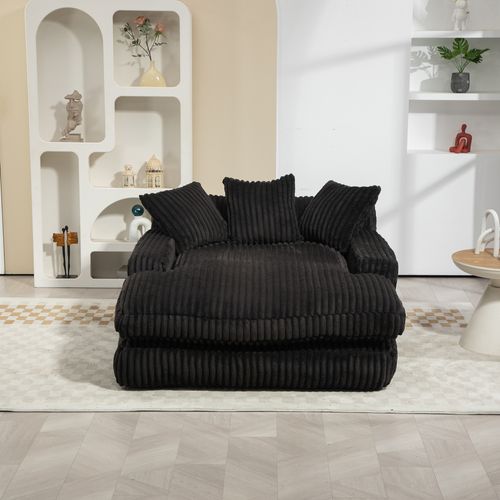 Canapé Convertible 1 Place - Design Relax - 3 Coussins - Tissu Corde - Noir