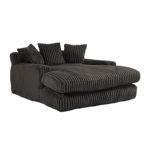 Canapé Convertible 1 Place - Design Relax - 3 Coussins - Tissu Corde - Noir