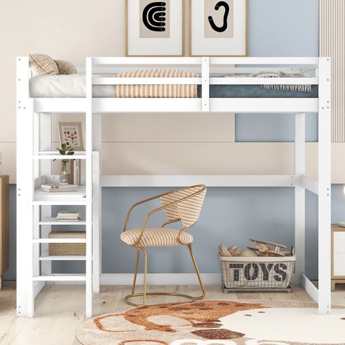 Lit Mezzanine 140x200 Cm Avec Bureau Et Espace De Rangement – Lit Combiné Enfant Bois Blanc