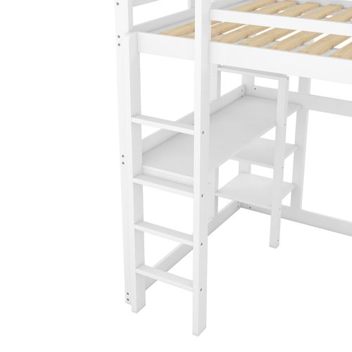 Lit Mezzanine 140x200 Cm Avec Bureau Et Espace De Rangement – Lit Combiné Enfant Bois Blanc