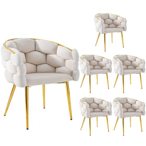 Chaises Salle à Manger - Lot De 6 - Moelleuse - Dossier Confortable - Pieds Dorés - Velours - Beige