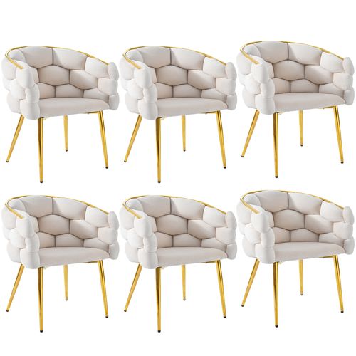 Chaises Salle à Manger - Lot De 6 - Moelleuse - Dossier Confortable - Pieds Dorés - Velours - Beige