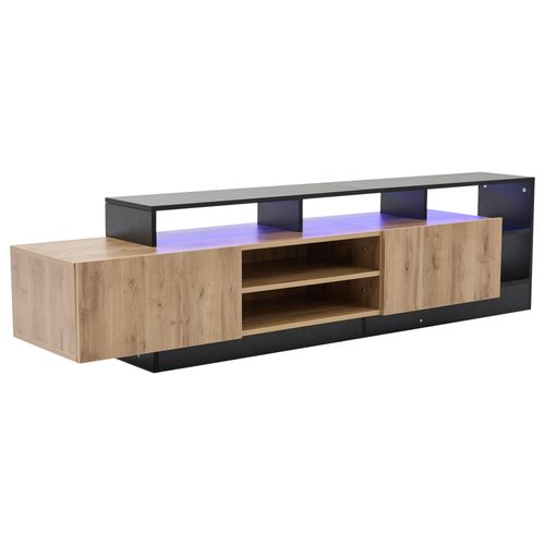 Meuble TV Contemporain Avec Éclairage LED, 2 Portes Et Rangement Ouvert, Style Et Noir