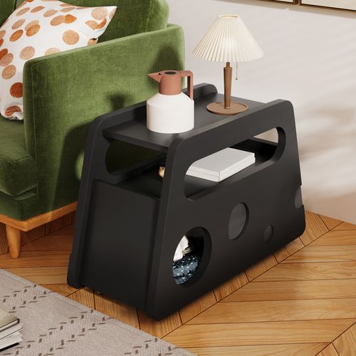 Table D’appoint Moderne - Table Mobile Avec Roulettes - Petite Surface Salon Chambre - Noire