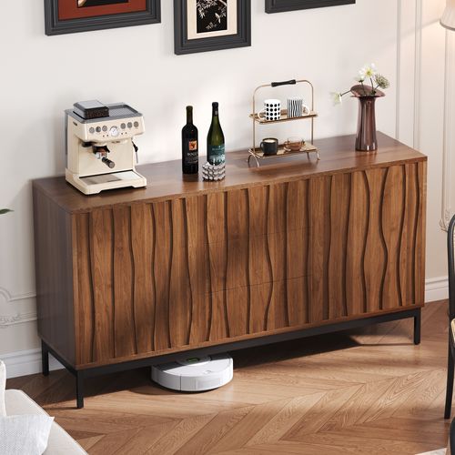 Buffet Avec Tiroirs Et Étagères Réglables - Style Mid-century Moderne - Mdf Pb - Brun Foncé