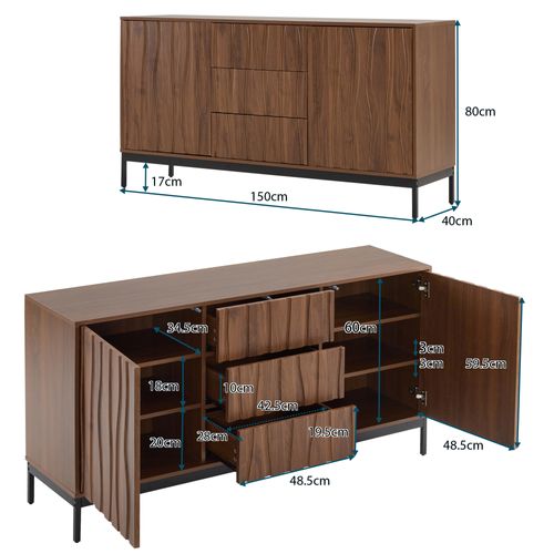 Buffet Avec Tiroirs Et Étagères Réglables - Style Mid-century Moderne - Mdf Pb - Brun Foncé