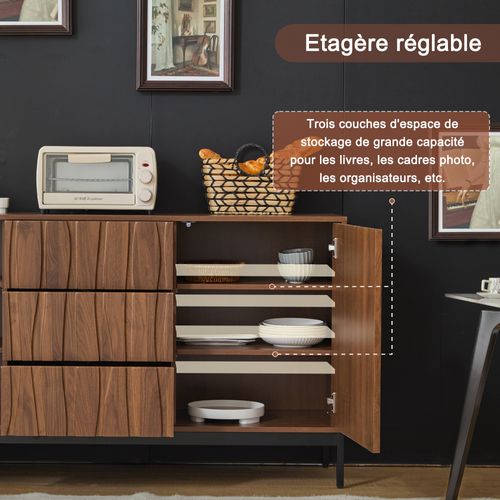 Buffet Avec Tiroirs Et Étagères Réglables - Style Mid-century Moderne - Mdf Pb - Brun Foncé