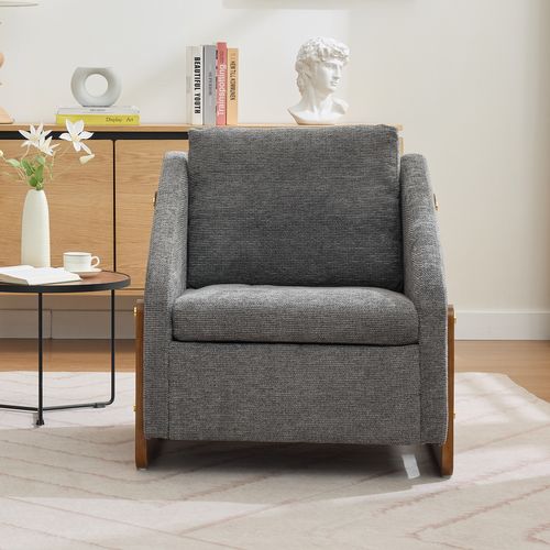 Fauteuil Relax - Fauteuil Décoratif - Accoudoirs En Bois - Confort Optimal - Tissu Chenille - Gris