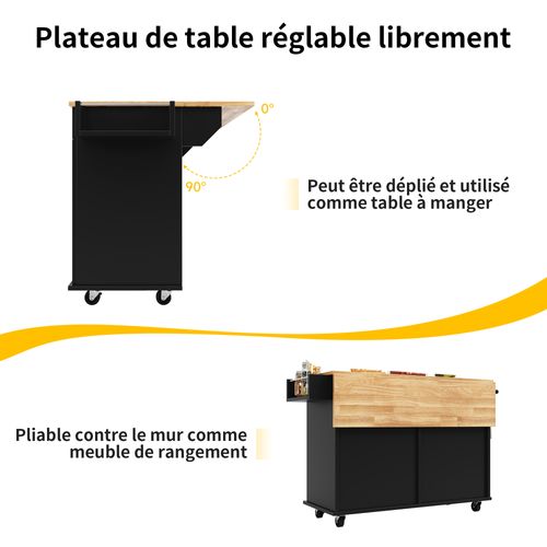 Îlot De Cuisine - Meuble Multifonction - Espace De Rangement - Plan De Travail Design - Mdf - Noir