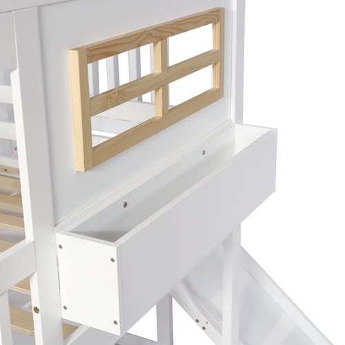 Lit Cabane Enfant 90×200 Cm - Toboggan - Armoire - Garde-corps Sécurisé - Bois - Blanc