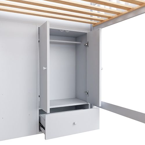 Lit Mezzanine 90x200 - Lit Combiné- Échelle Intégrée - Rangement Et Espace De Stockage - Pin - Blanc