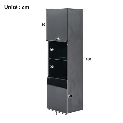 Vitrine - Éclairage LED - Portes - Meuble Rangement Salon - 1 Étagère Verre - Noir