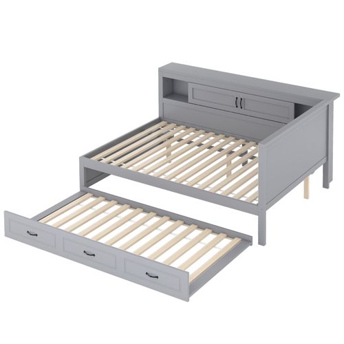 Lit Gigogne Multifonction 140x200 - Tiroir De Rangement - LED Avec Télécommande - Ports USB - Gris