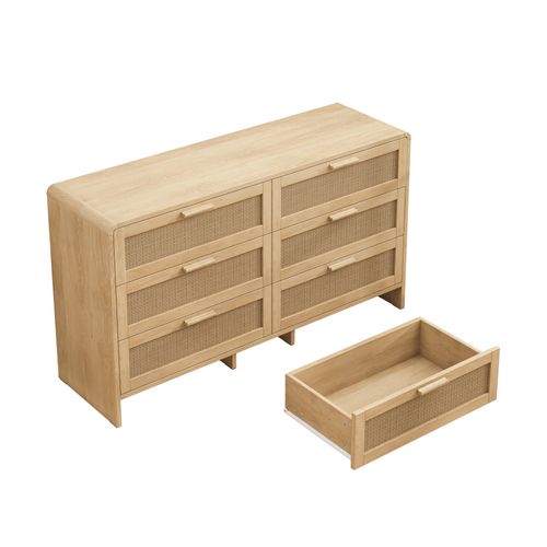 Commode Rotin Naturel 6 Tiroirs - Meuble De Rangement Pour Salon Chambre Cuisine - Naturelle