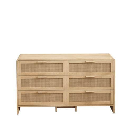 Commode Rotin Naturel 6 Tiroirs - Meuble De Rangement Pour Salon Chambre Cuisine - Naturelle
