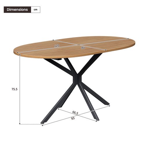 Table à Manger Ovale - Pieds Métal Noir Croisés - Plateau Effet Marbre - Moderne - Mdf - Naturel