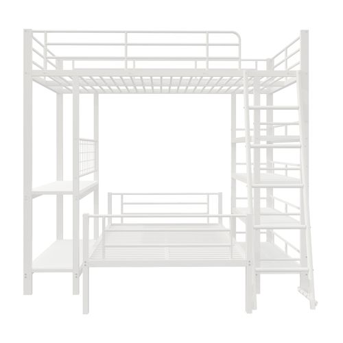 Lit Superposé 140x200 Cm - Lit Double - Rangements - Étages Multifonction - Métal Et Mdf - Blanc