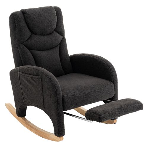 Fauteuil Relax à Bascule - Accoudoirs - Repose-pieds - Assise Rembourrée - Tissu Teddy - Gris Foncé