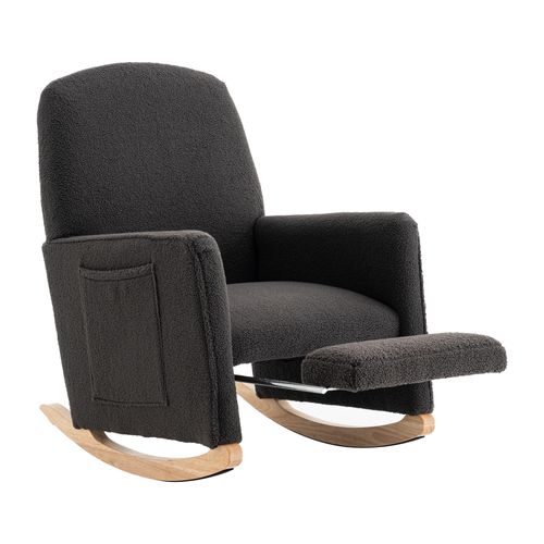 Fauteuil à Bascule Relax - Repose-pieds - Dossier Haut - Tissu Polaire Teddy - Gris Foncé