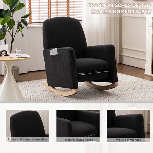 Fauteuil à Bascule Relax - Repose-pieds - Dossier Haut - Tissu Polaire Teddy - Gris Foncé