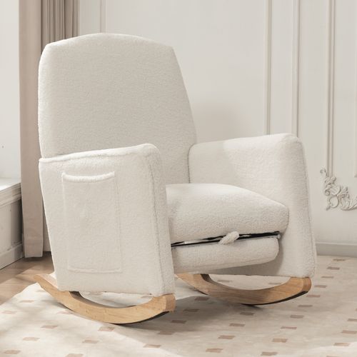 Fauteuil à Bascule Relax - Repose-pieds - Dossier Haut -confort Optimal - Tissu Polaire Teddy -blanc