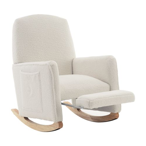 Fauteuil à Bascule Relax - Repose-pieds - Dossier Haut -confort Optimal - Tissu Polaire Teddy -blanc