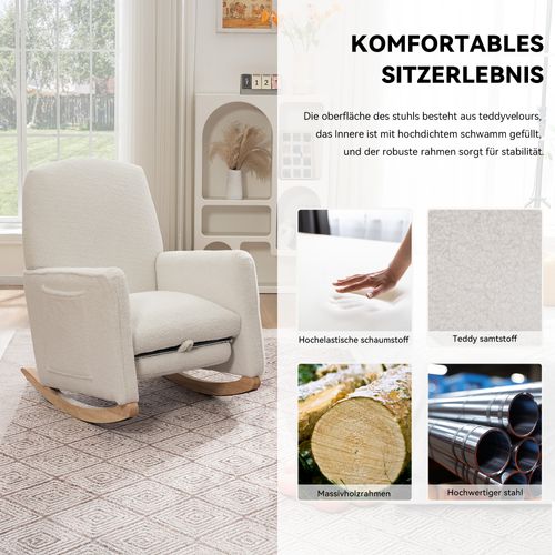 Fauteuil à Bascule Relax - Repose-pieds - Dossier Haut -confort Optimal - Tissu Polaire Teddy -blanc