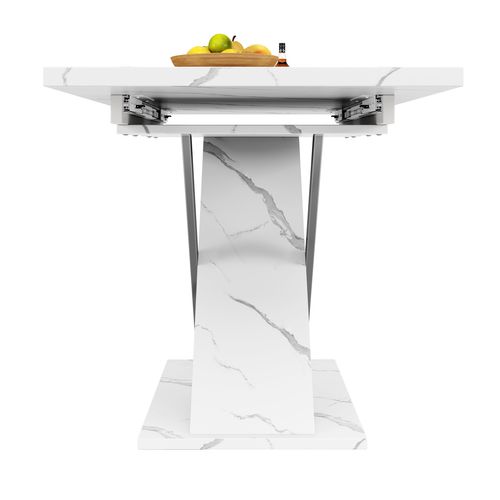 Table à Manger Rectangulaire à Plateau Rétractable, Pieds Croisés, Mdf Et Métal, Blanc, 118-157 Cm