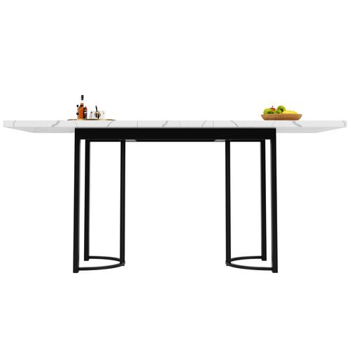 Table à Manger Rectangulaire à Plateau Rétractable, Mdf Et Métal, Noir Et Blanc, 140-179,5 X 80 Cm