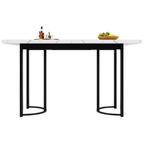 Table à Manger Rectangulaire à Plateau Rétractable, Mdf Et Métal, Noir Et Blanc, 140-179,5 X 80 Cm
