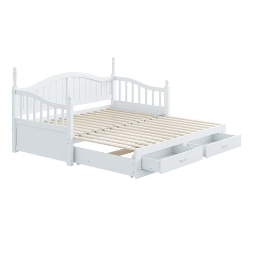 Lit Gigogne 90/180x190 Cm - Coffres Rangement - Sommier à Lattes - Extensible - Bois - Blanc