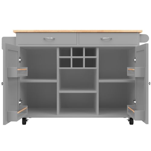 Îlot De Cuisine - Meuble Multifonction Plan Extensible - Rangement Design Moderne - Mdf - Gris