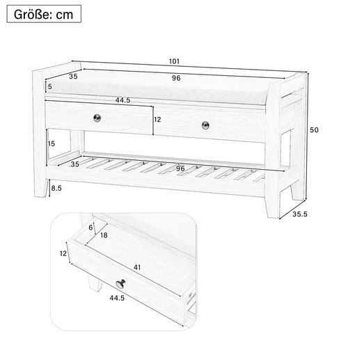 Banc De Rangement Chaussures Avec Tiroir, Assise Confortable Et Étagère Ouverte, Naturel