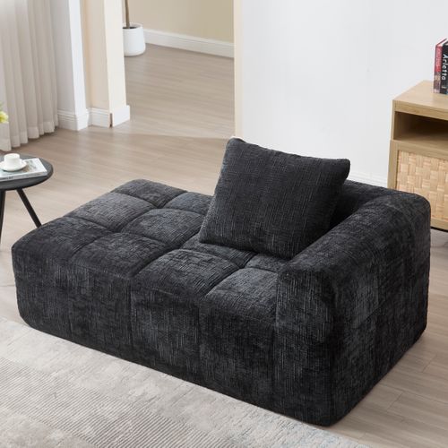 Méridienne Intérieure Contemporaine Avec Poches Latérales, Revêtement Chenille, Assise Mousse Noir