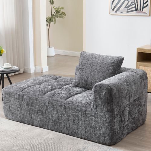 Méridienne Intérieure Contemporaine Avec Poches Latérales, Revêtement Chenille, Assise Mousse Gris