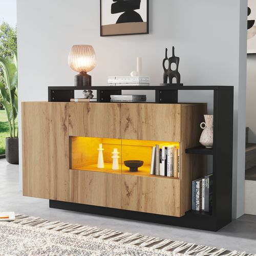 Buffet LED Fonctionnel - Meuble De Salon Avec Éclairage Et Contrôle Bluetooth - Naturel