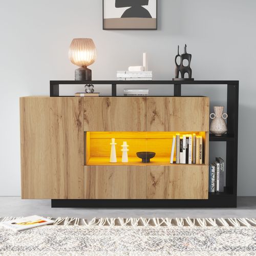 Buffet LED Fonctionnel - Meuble De Salon Avec Éclairage Et Contrôle Bluetooth - Naturel