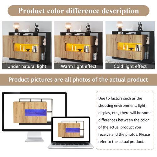 Buffet LED Fonctionnel - Meuble De Salon Avec Éclairage Et Contrôle Bluetooth - Naturel