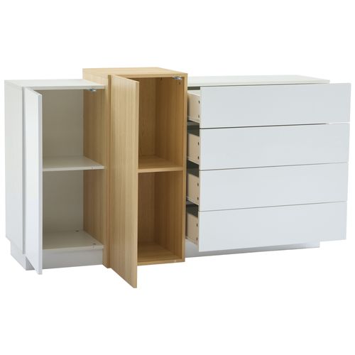 Buffet Moderne Blanc - Meuble Salon Et Cuisine Avec 4 Tiroirs Et 2 Portes - Mdf