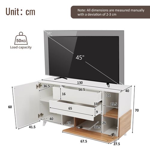 Buffet Bas Design - 2 Portes - 2 Tiroirs - Rangement - Mdf - Blanc Chêne Clair